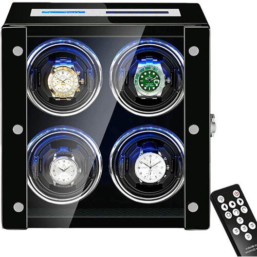 Led Automatic Watch Winder, 4 Position Watch Shaker, Led + Remote Control, Anti-Magnetization Design, 5 Rotation Modes