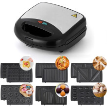 6-in-1 wafel-, grill- en sandwichmaker, wafelijzerset, mini-wafelmaker met verwijderbare plaat, thuisdonutbakker, gemakkelijk schoon te maken, 75