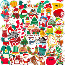 50 autocollants de Noël transfrontaliers, nouveaux autocollants du Père Noël, décoration de flocons de neige, mise en page, autocollants Amazon