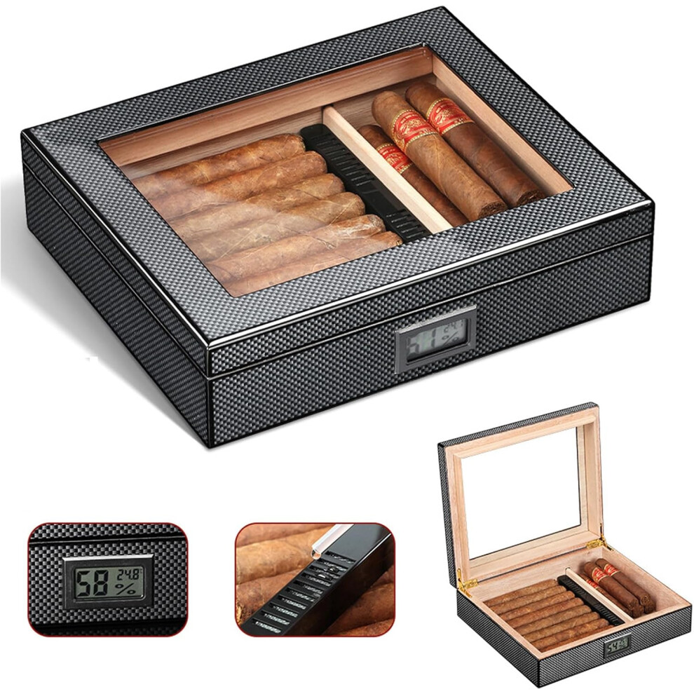 Shenzhenshiwusongmaoyiyouxiangongsi Cigar Humidor, Glass Top Humidor With Hygrometer Humidifier And Divider, Can Hold 20 Cigars, Outdoor Travel, Business, Gift Giving