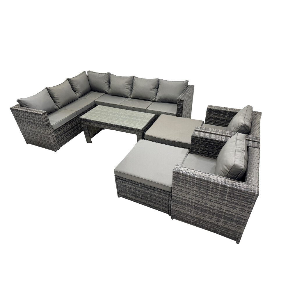 Fimous 7 Pieces Garden Furniture Corner Sofa Set & Chair 2 Big Footstools-image-OPC-PHRGXQG-NEW