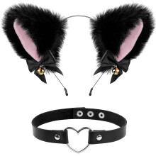 Black Cat Ears Headband - 1Pcs, Cute Cat Hairband, Hair Hoop with Bells & Bow, Hair Accessories, Cat Ears for Girls Women Cosplay Dress Party