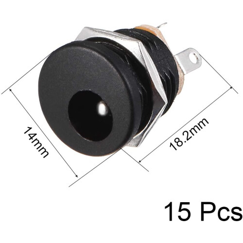 sourcing map DC-022 5.5mmx2.1mm DC Power Jack Socket 3 Pin Female Panel Mount Connector 15pcs 1
