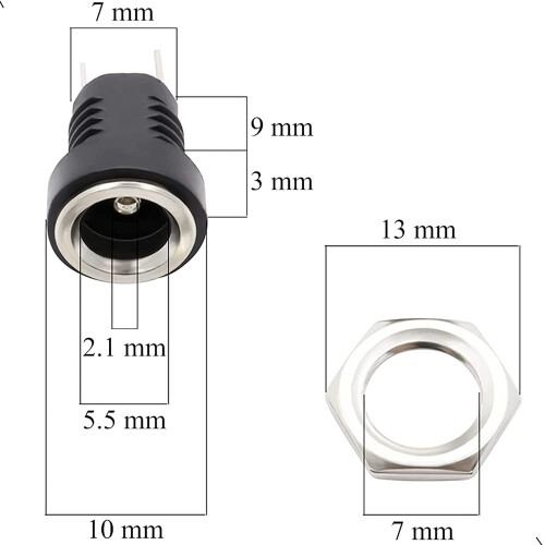 12 Pieces 5.5mmx2.1mm 2 Pins DC Power Jack Female Panel Mounting Connector Socket 1