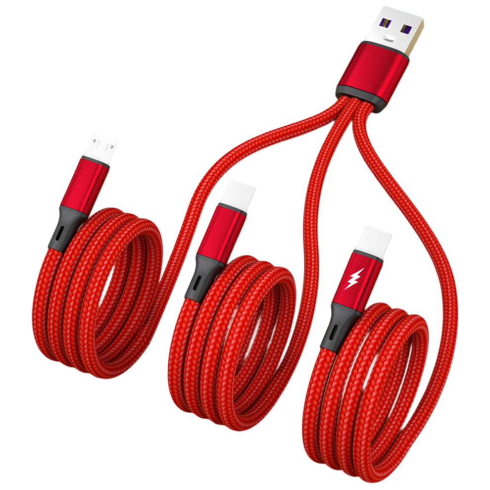 3 In 1 Usb To Usb + Type C Data Sync Charging Cable For Cellphone Tablet 120Cm Red 7751680215576