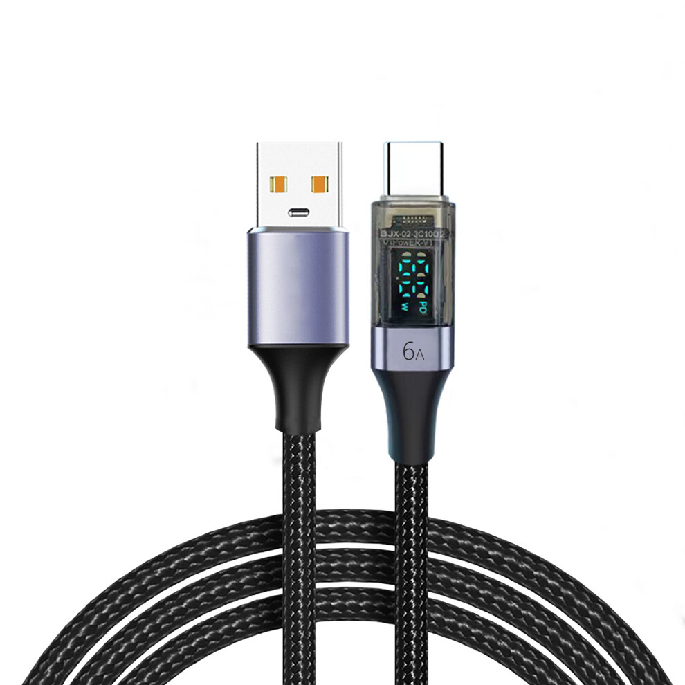 Usb A To Usb C Fast Charging Cable, 66W/ Fast Speed Charging Cord With Led Display For Smartphones Tablet 1M Grey 7751680213312