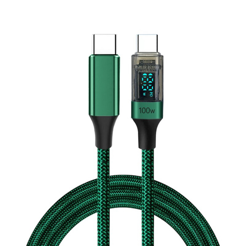Usb C To Usb C Cable 100W Fast Charging Cable 480Mbps Data Cord With Digital Power Display For Laptops, Phones, Tablets 0.5M Green 7751680213916
