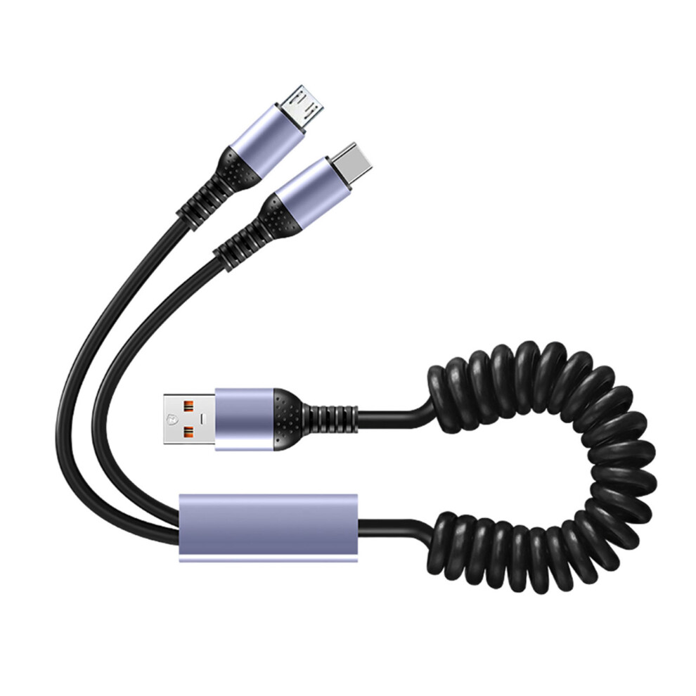Double Retractables Spring Charging Cable Microusb & Type C Cable For Microusb And Type C Devices, 66W Fast Charging 7732510012053