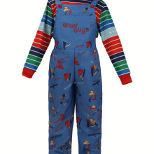 (Blue, 7-8Y) A Set Consisting of a Colorful Striped Top for Boys And a Pair of Blue Print Suspenders Long Pants, Perfect for Halloween Parties, Stage Performances