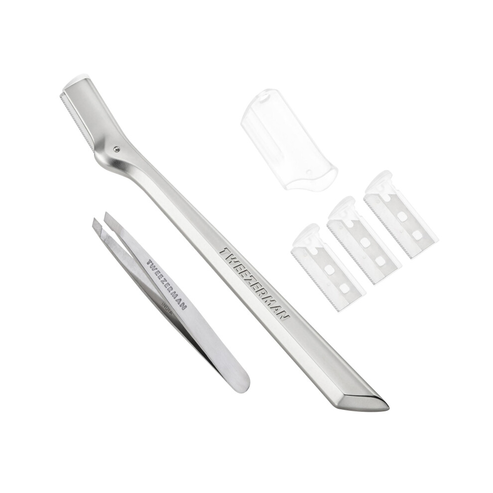 Tweezerman Brow Razor and Mini Tweezer Set Stainless