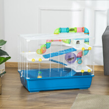 PawHut Large Hamster Cage w/ Water Bottle, Exercise Wheel, Ramps - Blue