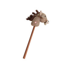 (White, One size) Plush Stick Horse Sturdy Cartoon Pretend Play Toy for Kids Children 3 Years+ Coffee