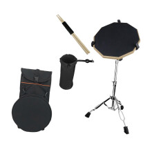 (balck, One size) Drum Pad Set 12 inch with Snare Drum Stand Silicone Portable with Drumsticks gray