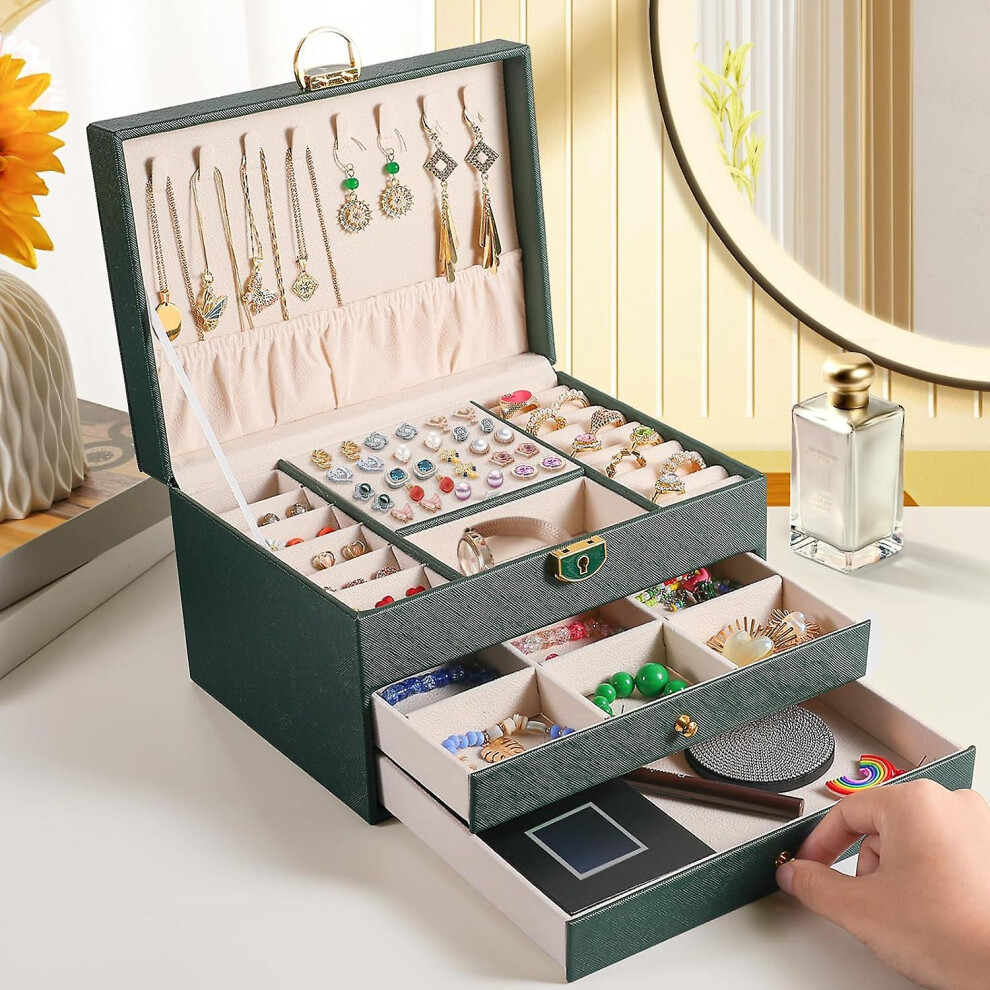 (As show, One size) 3 Layer Jewelry Box, Jewelry Holder Organizer with Jewelry Organizer Drawer, Large Jewelry Boxes & Organizer-image-OPC-PHRHZWD-NEW