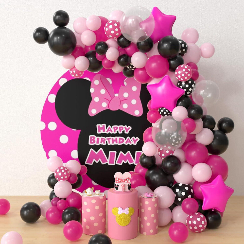 (As show, One size) Minnie Birthday Party Supplies - 124 Pcs Minnie Theme Birthday Balloon Garland Arch Kit, Red Pink Polka Dot Balloon Arch For Minni-image-OPC-PHRJ5K8-NEW