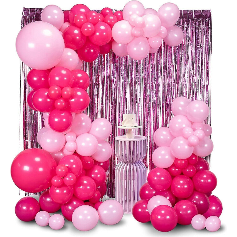 (As show, One size) Pink Tinsel Curtain Balloon Garland Arch Kit 144pcs, 6.5ftx6.5ft Pink Glitter Foil Fringe for Girls Birthday Party Backdrop Decora-image-OPC-PHRJ5XS-NEW