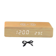 (Black, One size) Alarm Clock with Wireless Charging LED Display for Bar Home Decoration Table Black