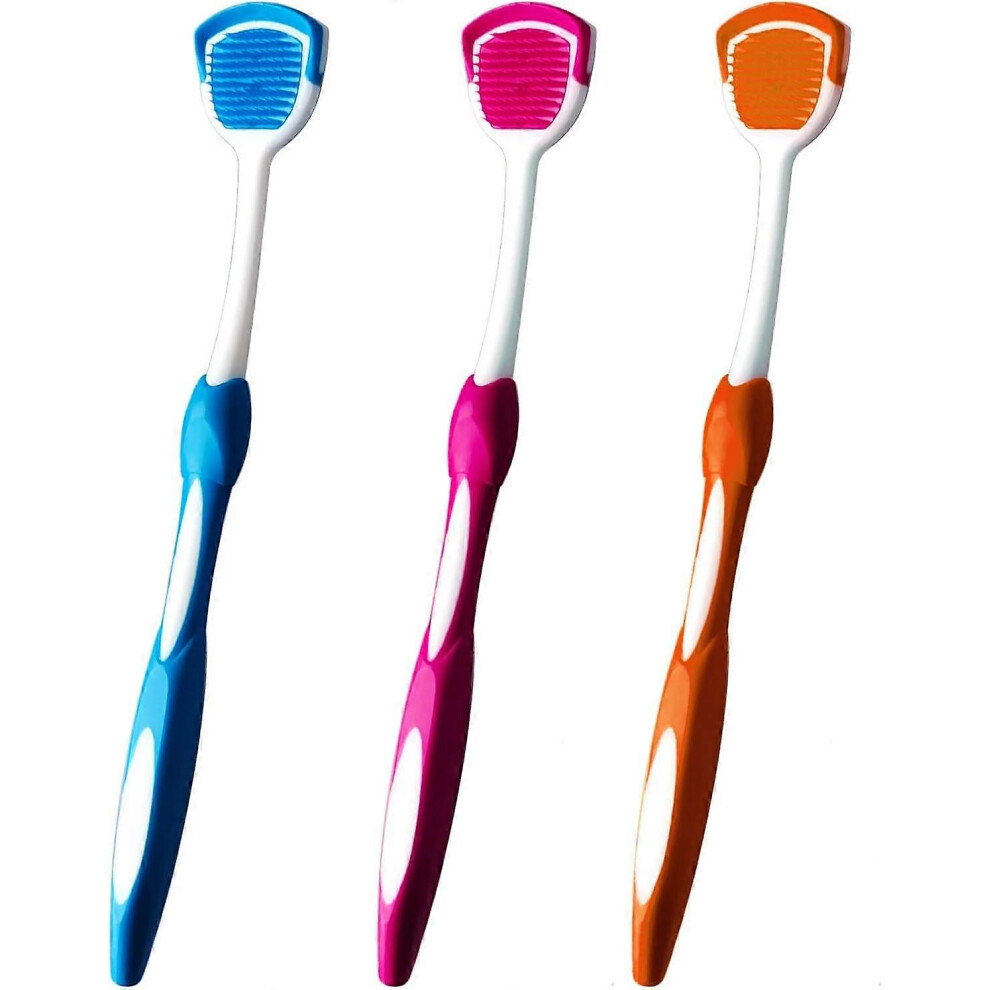 Kikidex (As Show, One Size) Tongue Brush, Tongue Scraper, Tongue Cleaner Helps Fight Bad Breath, 3 Tongue Scrapers, 3 Pack (Blue & Orange & Red)
