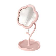 (Pink, One size) Makeup Mirror for Desk Adjustable Flexible Flower Shaped Vanity Mirror Yellow