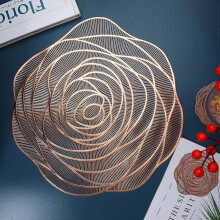 (As show, One size) Rose Gold Placemats and Coasters Set of 6 Pressed Metallic Vinyl Round Place Mats