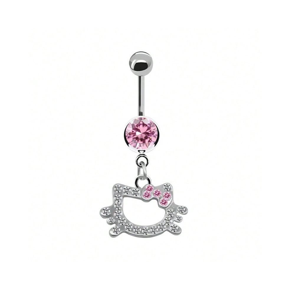 (S2-1pc-pink) 1Pc Belly Button Ring For Women Trendy Pink Butterfly Cute Cat Design Sexy Fashion Navel Rings Stainless Steel Piercing Jewelry-image-OPC-PHRJCYQ-NEW