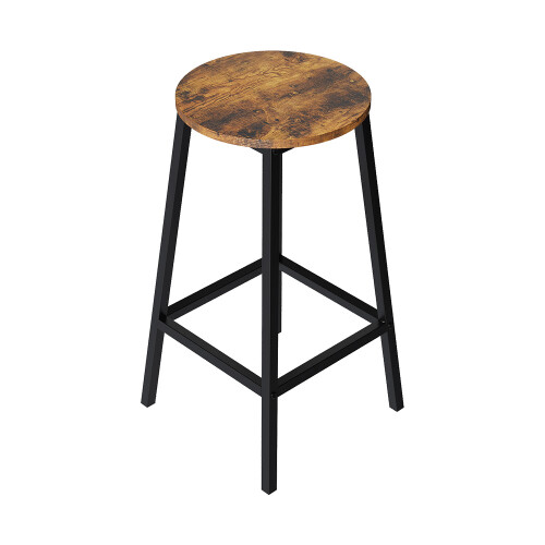 Living And Home Set of 2 Round Bar Stools with Footrest, Brown 2