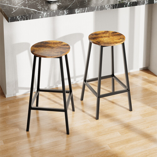 Living And Home Set of 2 Round Bar Stools with Footrest, Brown