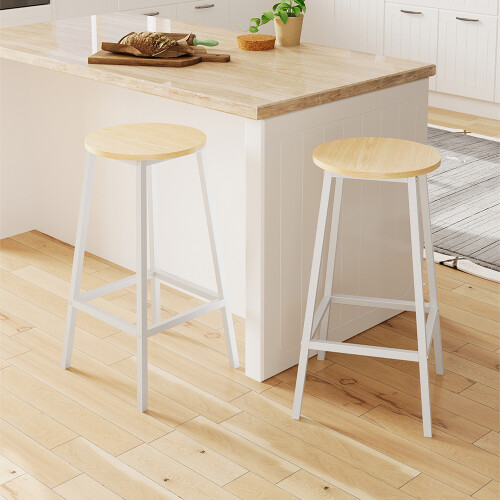 Living And Home Set of 2 Round Bar Stools with Footrest, Natural 1