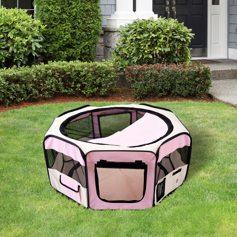 PAWHUT Fabric Dog Play Pen Puppy Pet Cat Rabbit Pig Guinea Playpen Run in Pink - Image 5