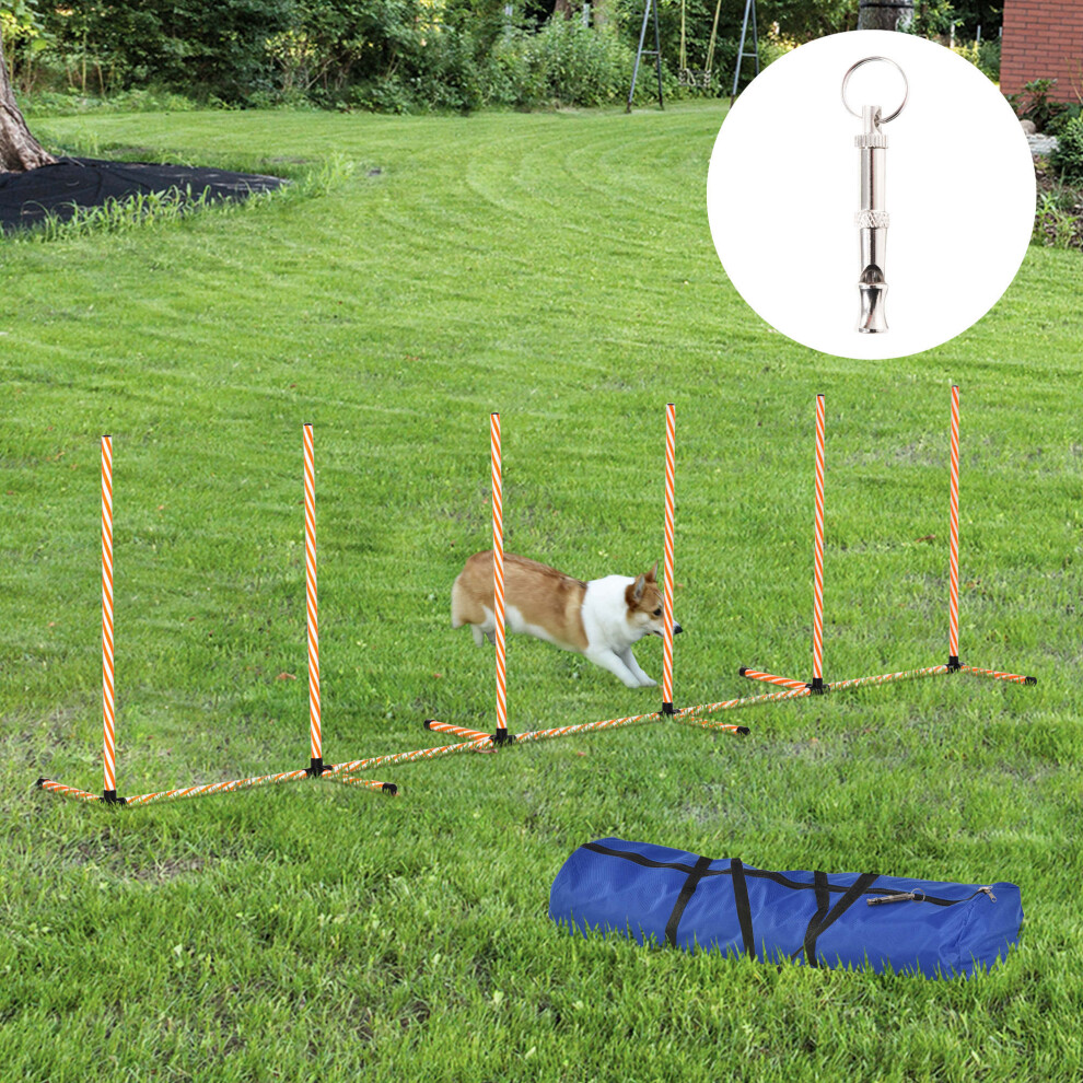 Pawhut Dog Agility Weave Poles Training Obstacle Course Set With Whistle