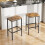 Living And Home Set of 2 Rectangular Bar Stools with Footrest, Brown 1
