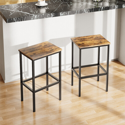 Living And Home Set of 2 Rectangular Bar Stools with Footrest, Brown