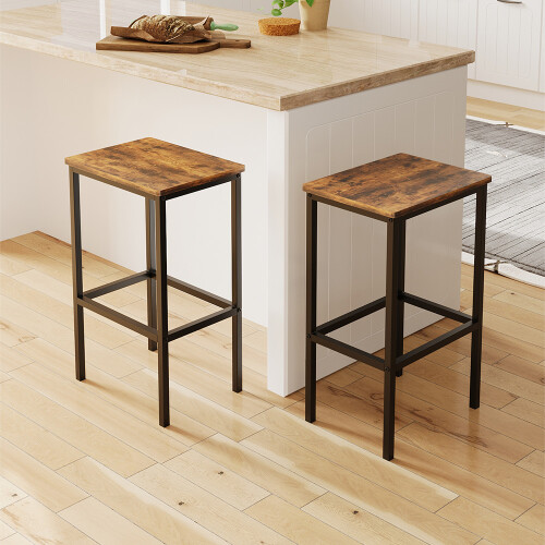 Living And Home Set of 2 Rectangular Bar Stools with Footrest, Brown 1