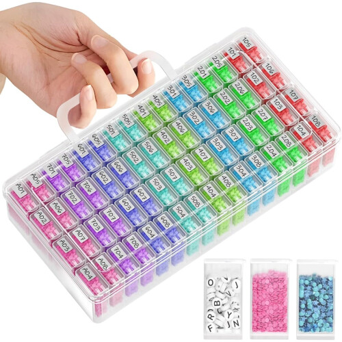 Boîtes de rangement pour perles de diamant, 64 emplacements, transparentes