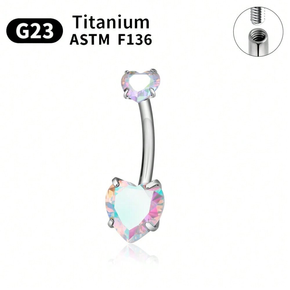 (10, 1.6x12x5x8mm) G23 Titanium Belly Button Ring Navel Piercing Body Jewelry For Women Round Heart Shape Zircon Piercing High Quality Popular-image-OPC-PHRJNK2-NEW