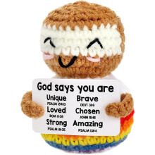 Jésus positif au crochet, jouet émotionnel au crochet, charmante poupée Jésus tricotée, fil doux Jésus fait main, 9 x 5 cm