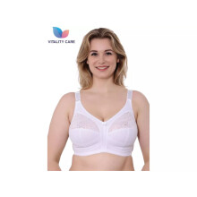 (34, F) Womens White Front Fastening Non Wired Firm Support Lace Non Padded Bra