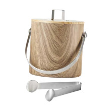 (1.4 L Silver, One size) Ice Bucket with Lid and Tong Champagne Bucket for BBQ Home Family Gatherings 1.4 L Wood Grain