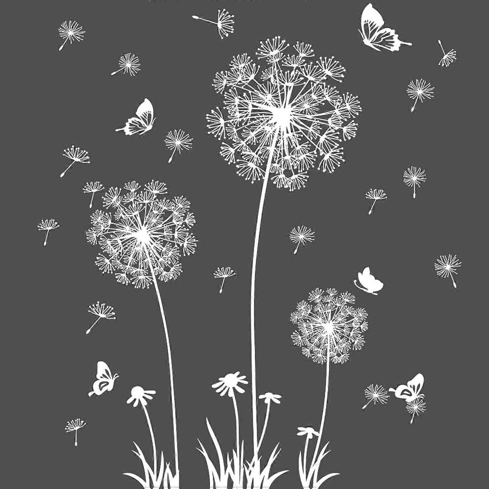 (As Show, One Size) Removable 3D Dandelion Wall Decals Flowers And Flying Butterfly Wall Stickers Murals Self-Adhesive Peel And Stick Falling Dandelio Kikidex