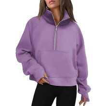 (As show, One size) Womens Sweatshirts Half Zip Cropped Pullover Fleece Quarter Zipper Hoodies Fall outfits Clothes Thumb HolePurple,S