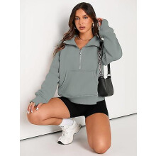(As show, One size) Womens Sweatshirts Half Zip Cropped Pullover Fleece Quarter Zipper Hoodies Fall outfits Clothes Thumb HoleGreygreen,M