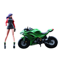(As show, One size) 1:64 Girl and Motorcycle Miniature Painted Figure for Miniature Scene Layout
