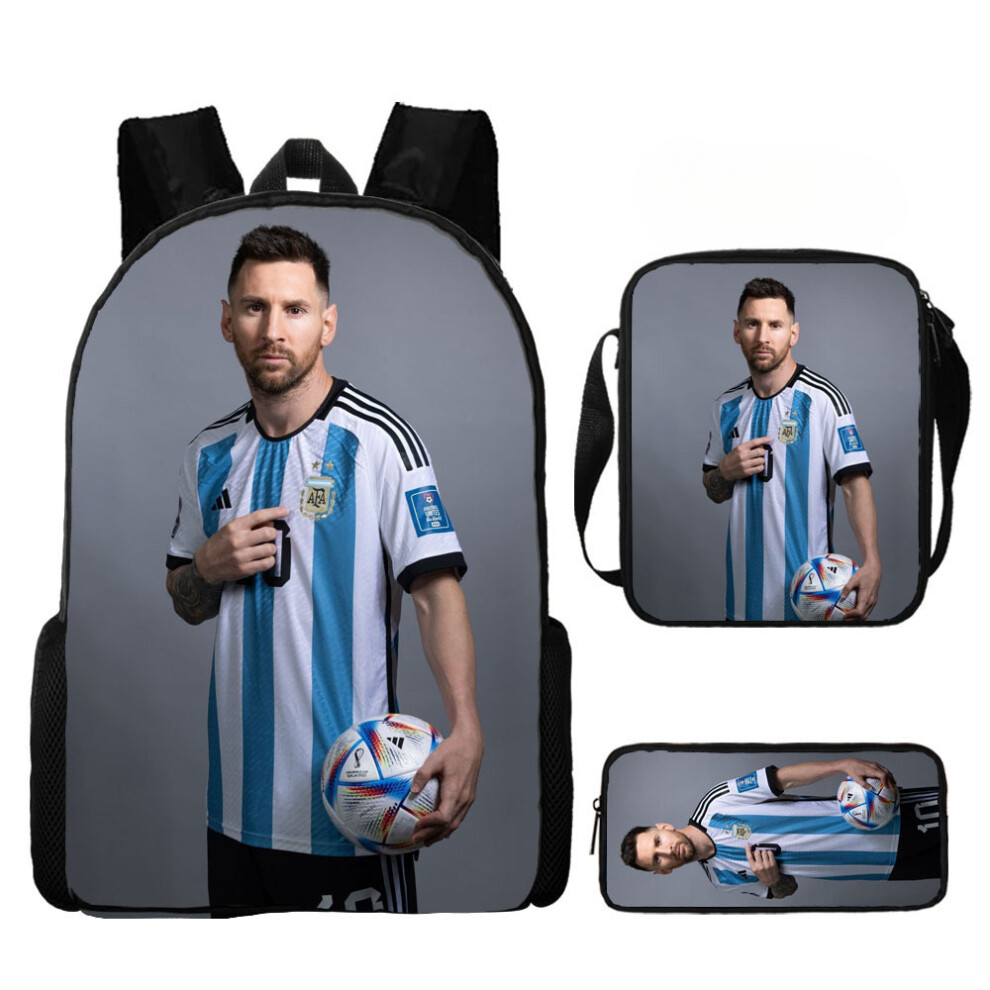 (J, 17 inch backpack) Football Messi peripheral backpack print three-piece children's schoolbag elementary school student backpack lunch bag pencil ba-image-OPC-PHRJXKM-NEW