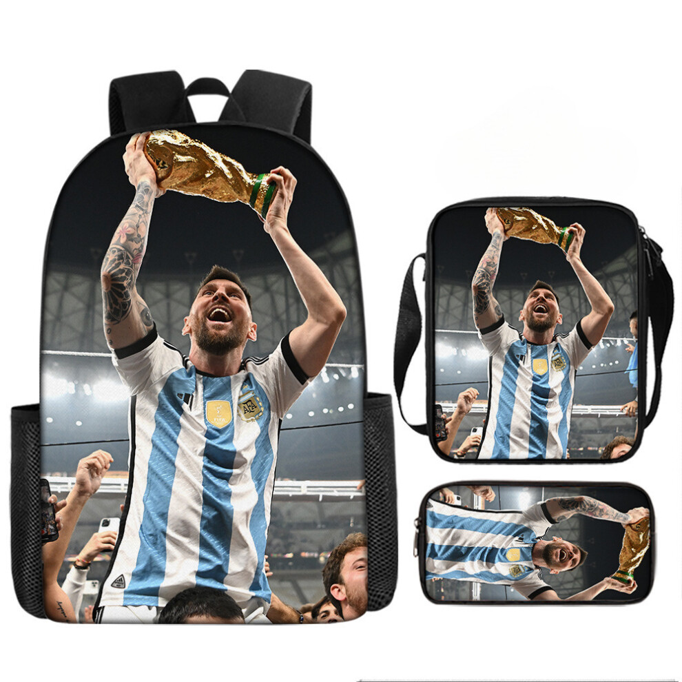 (G, Three piece set) Football Messi peripheral backpack print three-piece children's schoolbag elementary school student backpack lunch bag pencil bag-image-OPC-PHRJXM9-NEW