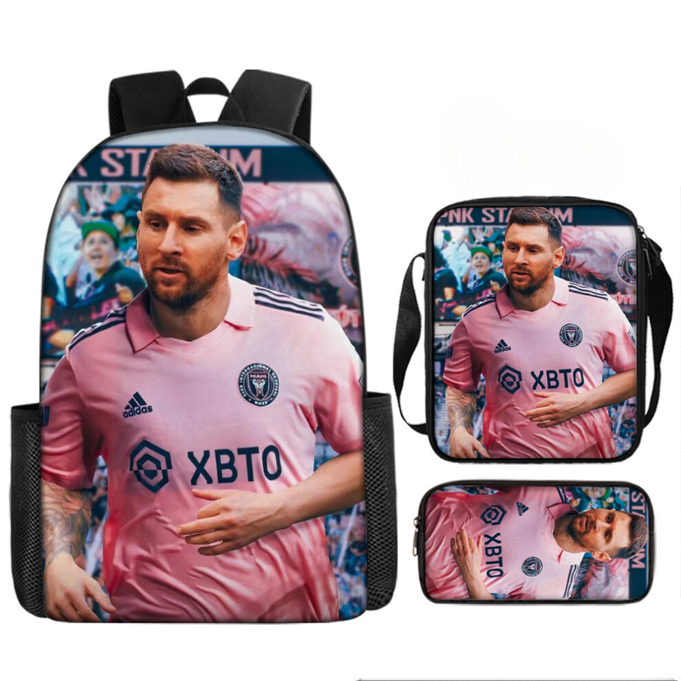 (13, 17 inch backpack) Football Messi peripheral backpack print three-piece children's schoolbag elementary school student backpack lunch bag pencil b-image-OPC-PHRJXQV-NEW