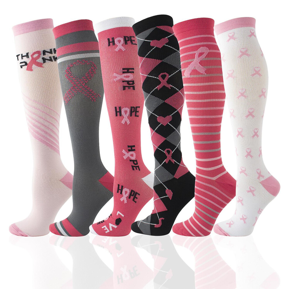 (As show, One size) 6 Pairs Compression Socks For Women Men 15-20mmhg Graduated Support Knee High Socks For Nurses, Athletic, Medical