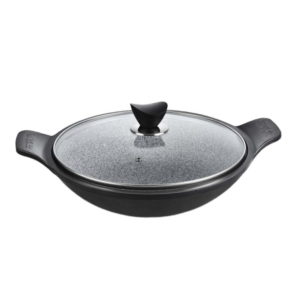 (32cm, One size) Stone Pot for Bibimbap Soup Kitchen with Glass Lid for Stews Bibimbap Kimchi 32cm-image-OPC-PHRK6WB-NEW