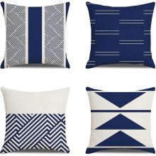 (As show, One size) 4-Pack Decorative Square Navy and White Throw Pillow Pillow Case Set Home Decor Pillow Cases for Sofa Bedroom Living Room Car 45.72 x 45.72 cm