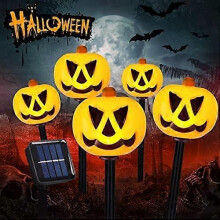 (Pumpkin Warm White, One size) Solar Halloween Ghost Pathway lights Decorations, Halloween Ghost Stake Lights Set of 5, Lighted 3D Ghost Outdoor Waterproof for Garden, Pathway and Y