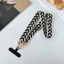 (Black [with Black T-shaped card]) Long Crossbody Strap for Mobile Phone with Tassel, Adjustable Lanyard with Leaf Embroidery, Premium Quality